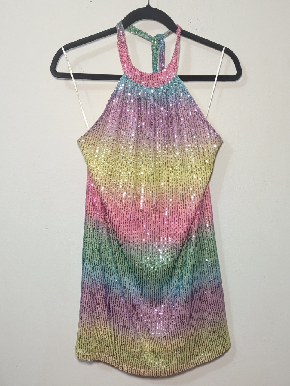 Day + Moon Rainbow Sequin Halter Mini Dress Colorful Pride LGBTQ+ Women's Size S